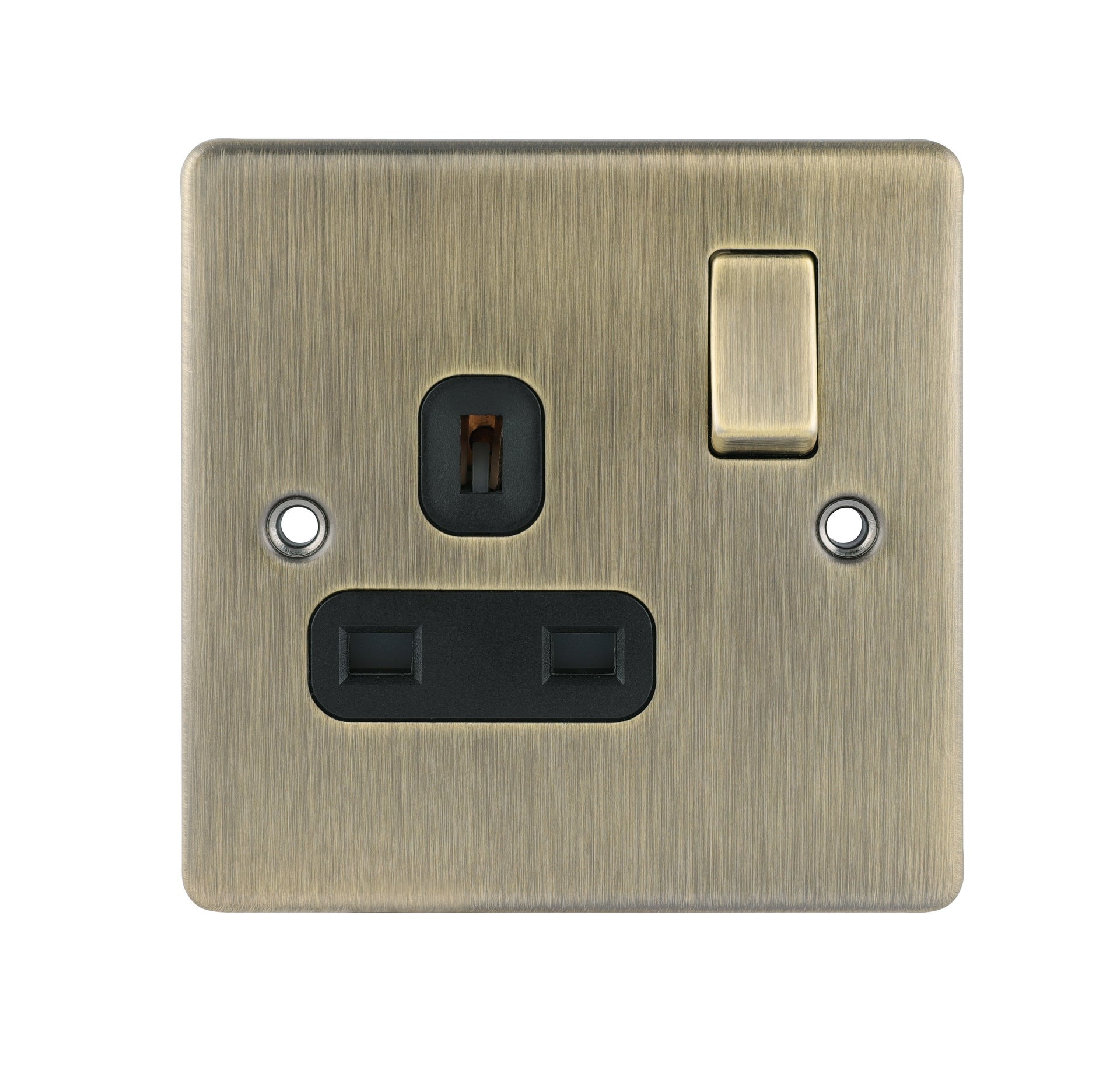 D-S131DPS-ABB 1 Gang DP Switched Socket Black Insert Antique Brass
